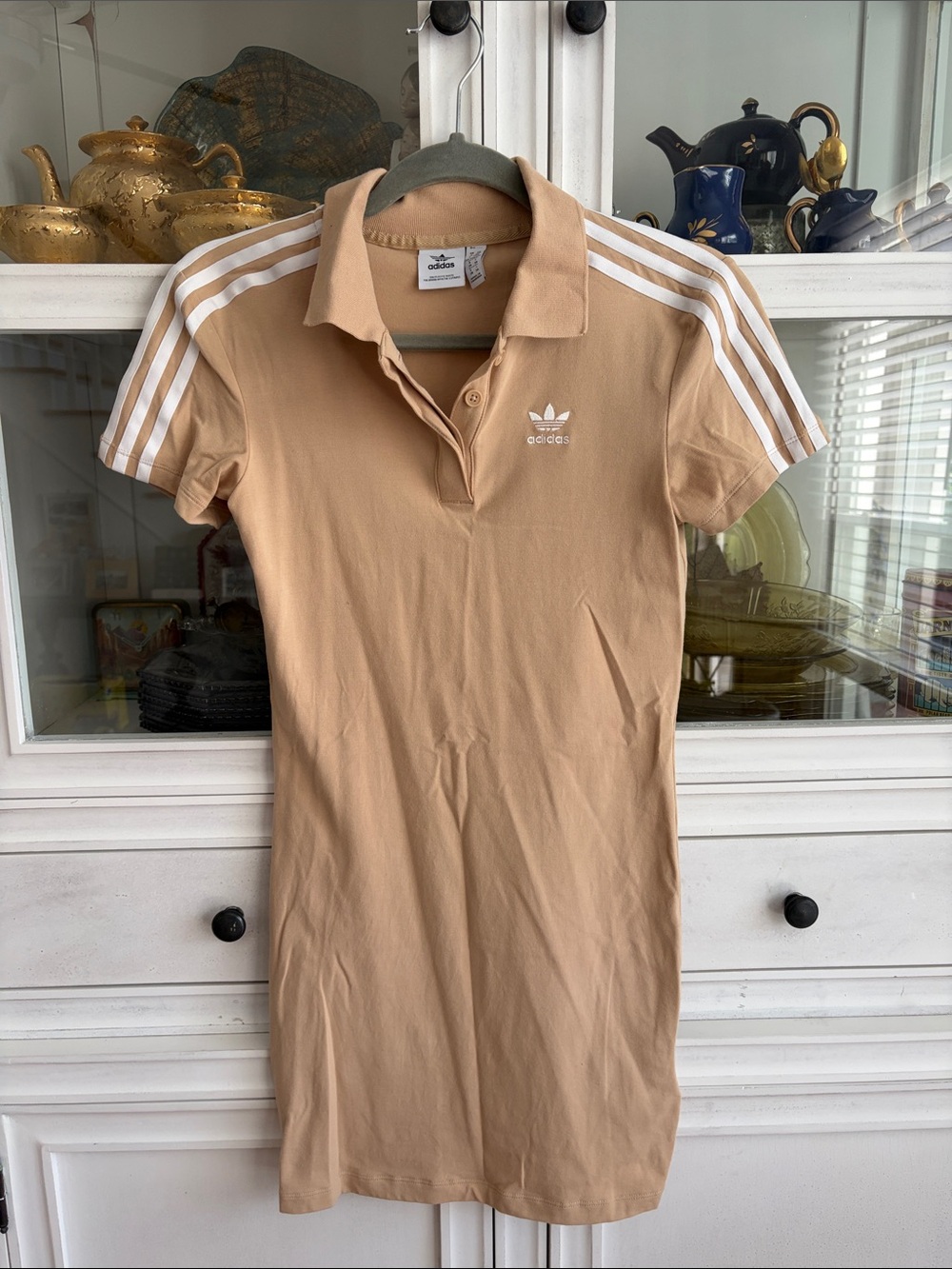 adidas Beige Polo Mini Dress with White 3-Stripes